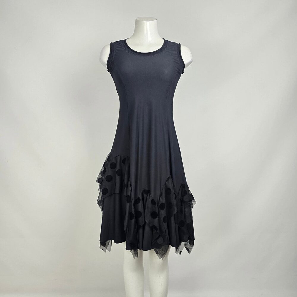 Sun Light Morillon Black Polka Dot Detail Sleeveless Dress Size 1 (S/M) - Picture 1 of 11